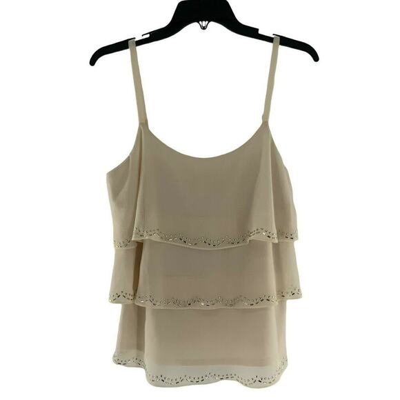 New York City Design Co. Top Women's Size Medium Sleeveless Strap Beaded Ruffles - Picture 2 of 6